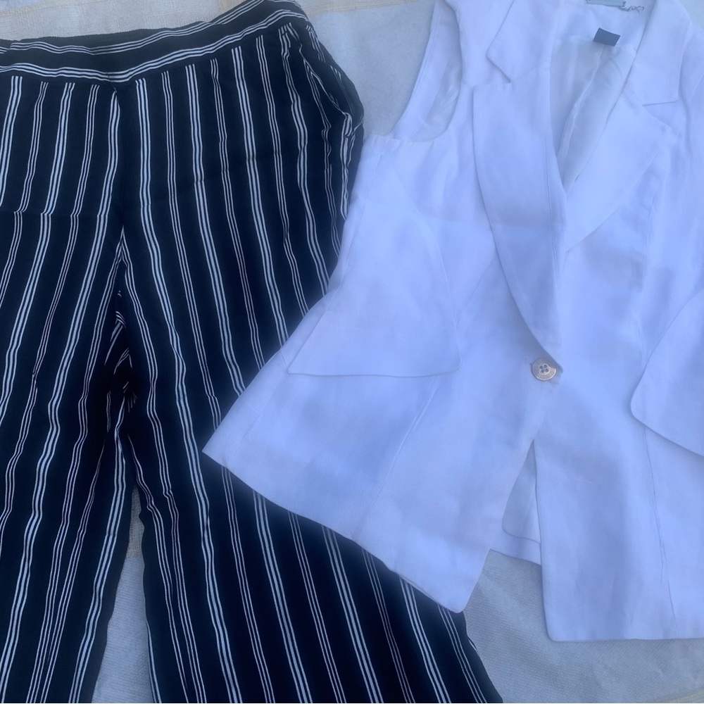 WHBM 2 pc White Vest With Black Palazzo Pant